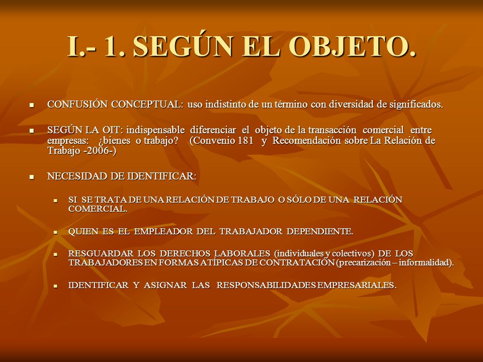 I.- 1. SEGÚN EL OBJETO. CONFUSIÓN CONCEPTUAL: uso indistinto de un término con diversidad de significados.