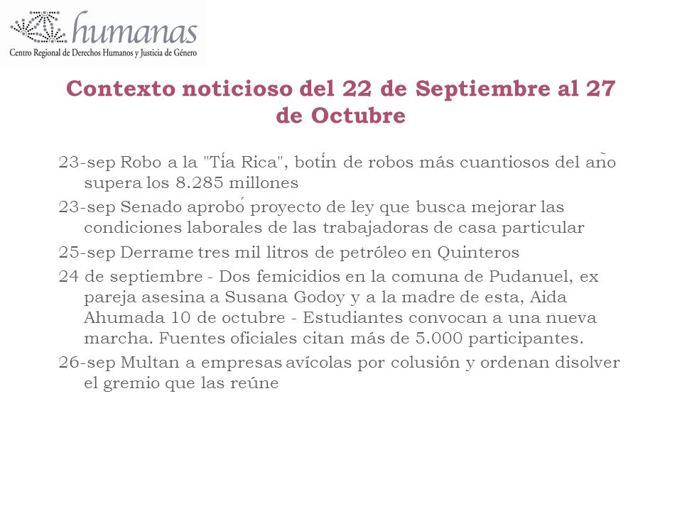 Contexto noticioso del 22 de Septiembre al 27 de Octubre