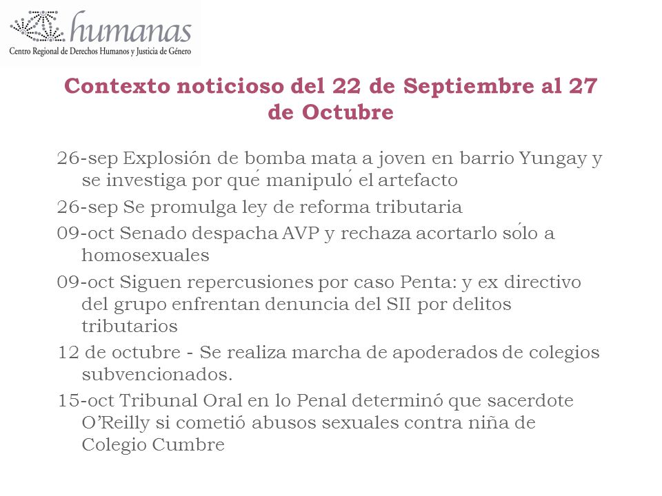 Contexto noticioso del 22 de Septiembre al 27 de Octubre