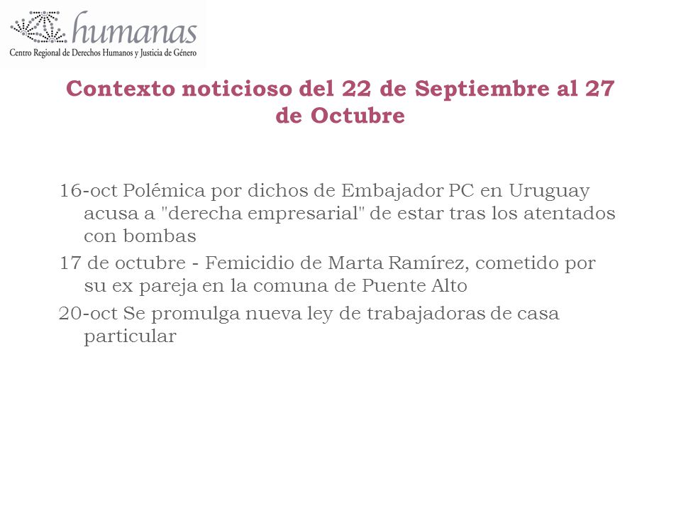 Contexto noticioso del 22 de Septiembre al 27 de Octubre
