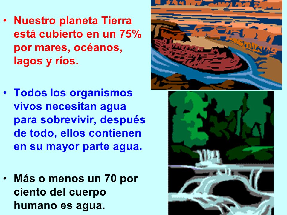 Nuestro planeta Tierra está cubierto en un 75% por mares, océanos, lagos y ríos.