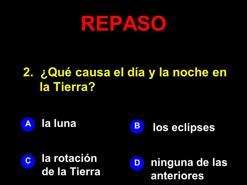REPASO 2. ¿Qué causa el día y la noche en la Tierra la luna