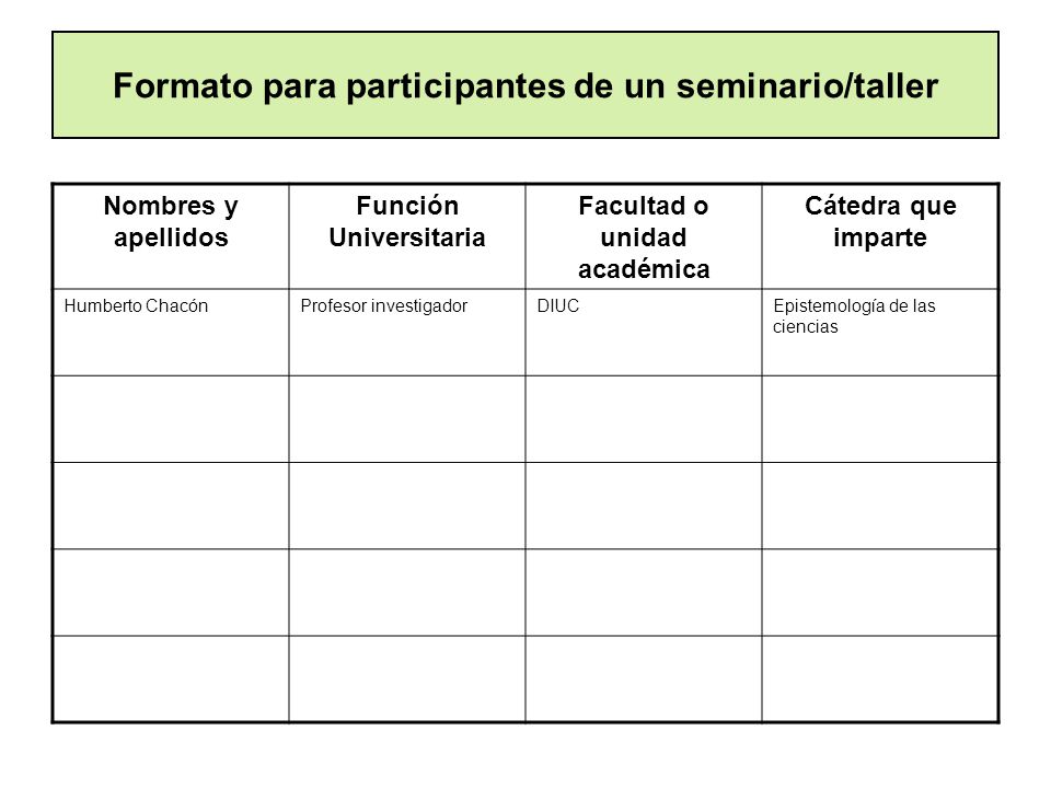 Formato para participantes de un seminario/taller