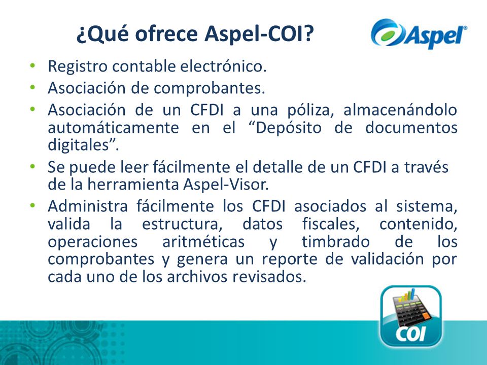 ¿Qué ofrece Aspel-COI Registro contable electrónico.