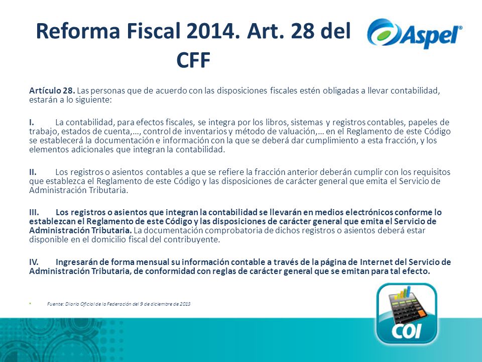 Reforma Fiscal Art. 28 del CFF