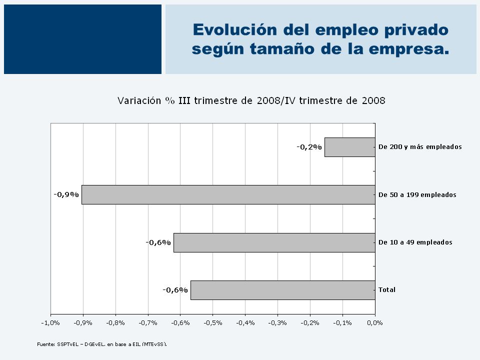 Evolución del empleo privado según tamaño de la empresa.