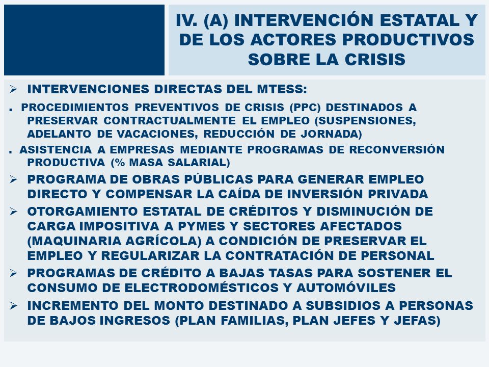 IV. (A) INTERVENCIÓN ESTATAL Y DE LOS ACTORES PRODUCTIVOS SOBRE LA CRISIS