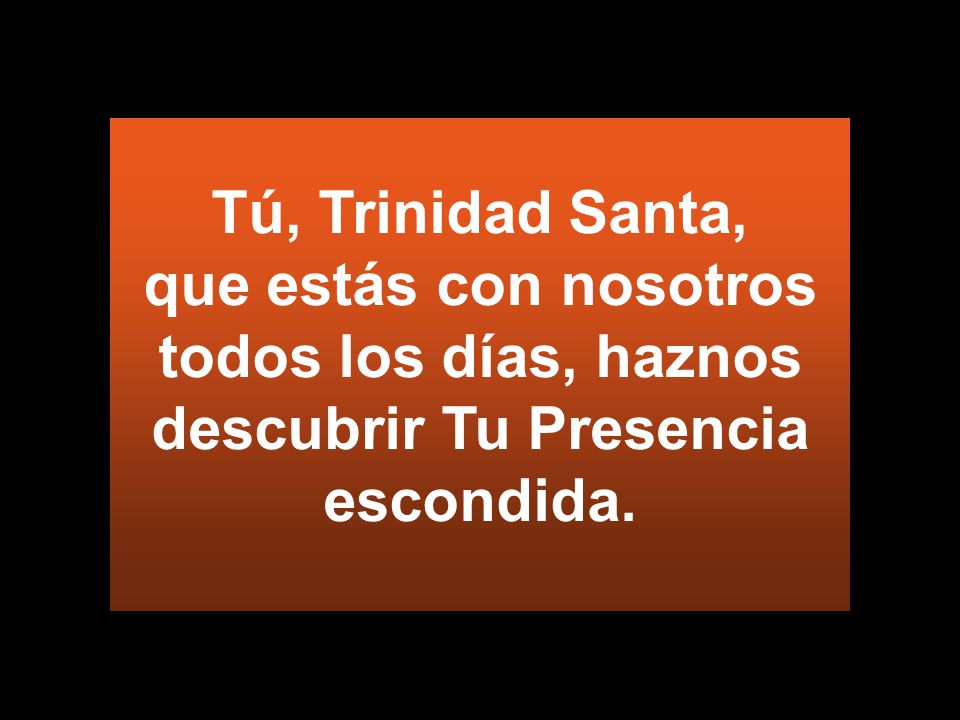 Tú, Trinidad Santa, que estás con nosotros todos los días, haznos descubrir Tu Presencia escondida.
