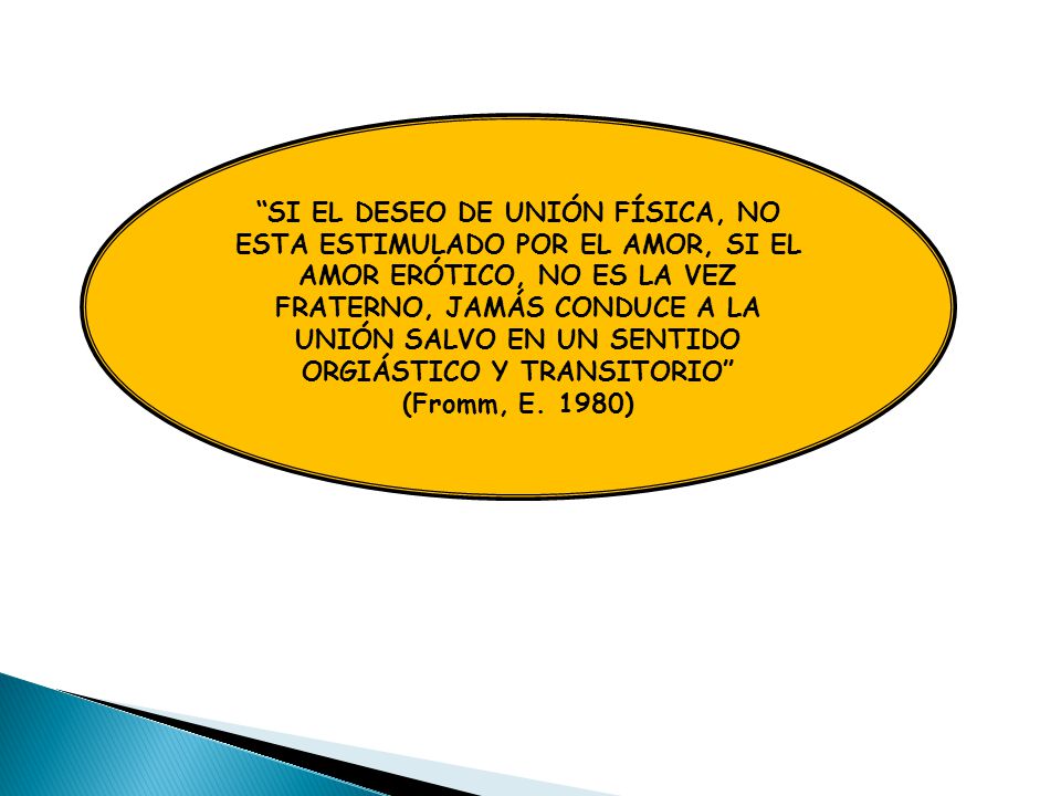 SI EL DESEO DE UNIÓN FÍSICA, NO ESTA ESTIMULADO POR EL AMOR, SI EL AMOR ERÓTICO, NO ES LA VEZ FRATERNO, JAMÁS CONDUCE A LA UNIÓN SALVO EN UN SENTIDO ORGIÁSTICO Y TRANSITORIO