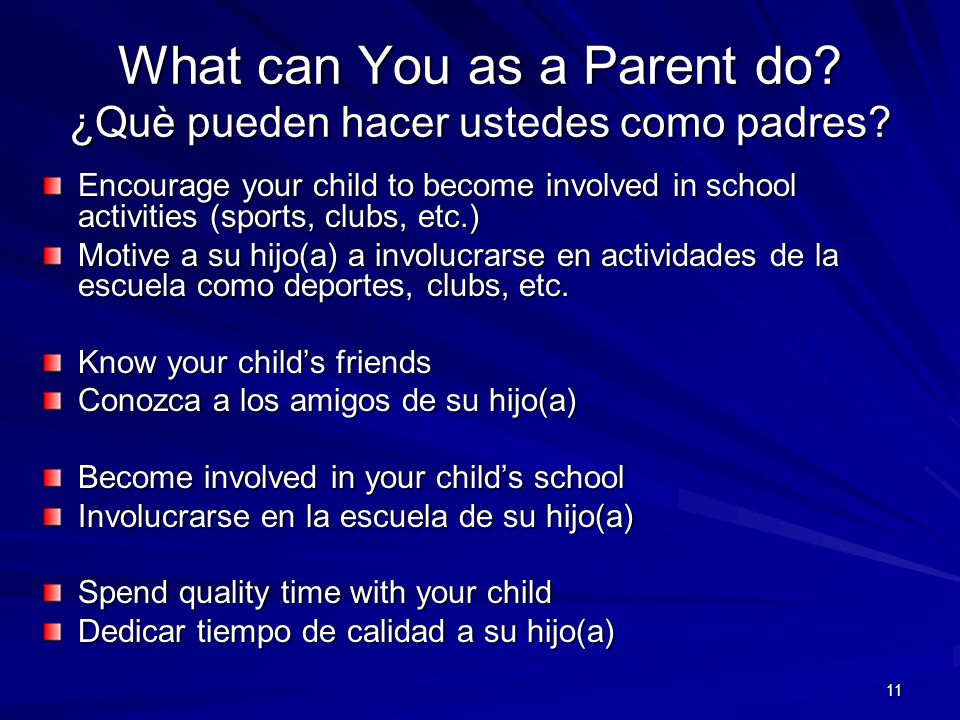 What can You as a Parent do ¿Què pueden hacer ustedes como padres