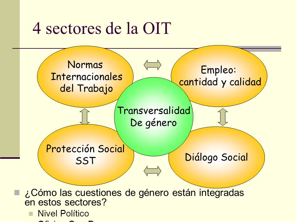4 sectores de la OIT Normas Empleo: Internacionales cantidad y calidad