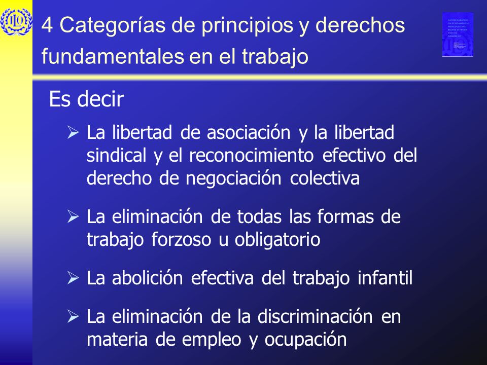 4 Categorías de principios y derechos fundamentales en el trabajo