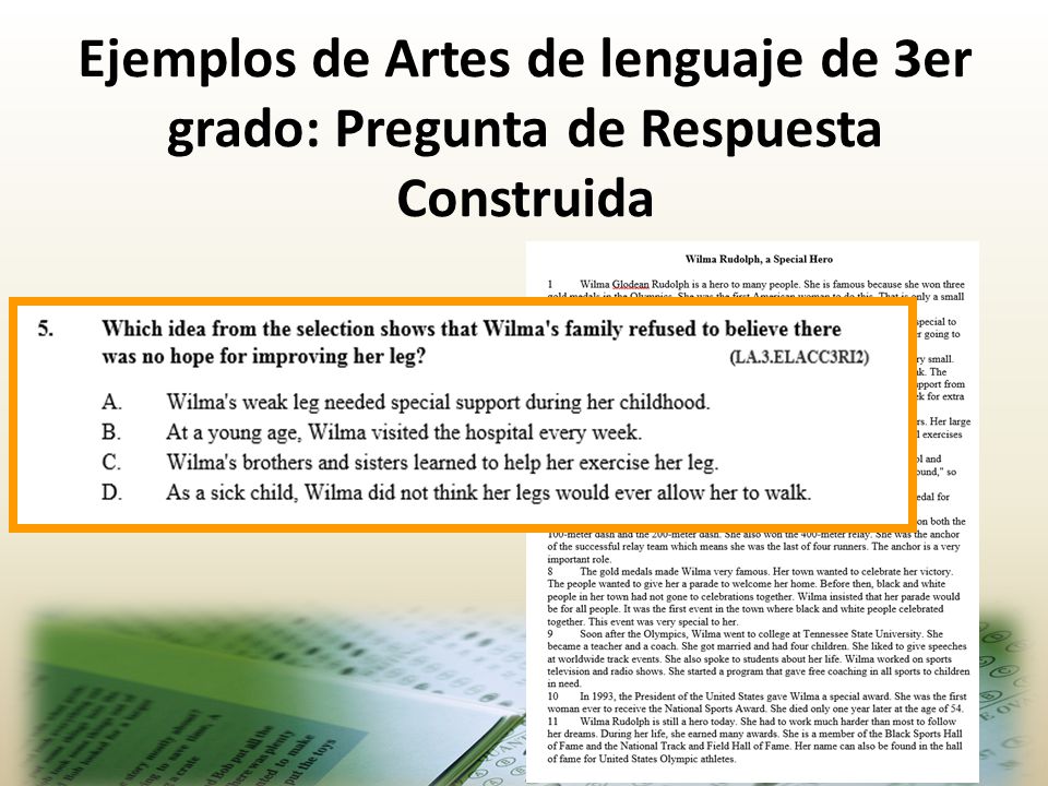 Ejemplos de Artes de lenguaje de 3er grado: Pregunta de Respuesta Construida