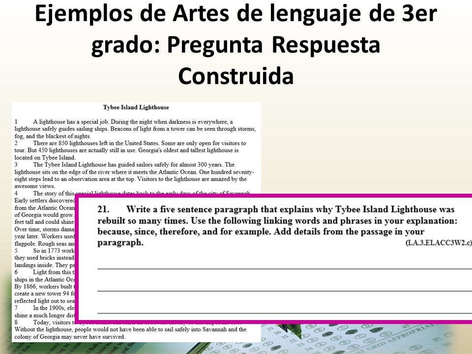 Ejemplos de Artes de lenguaje de 3er grado: Pregunta Respuesta Construida