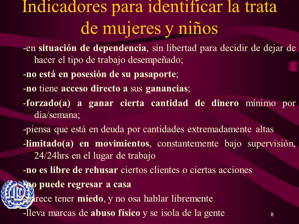 Indicadores para identificar la trata de mujeres y niños