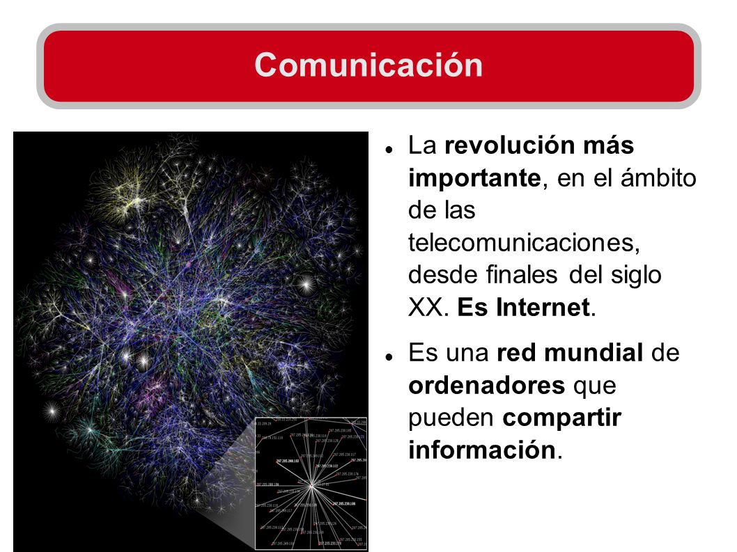 Comunicación La revolución más importante, en el ámbito de las telecomunicaciones, desde finales del siglo XX. Es Internet.