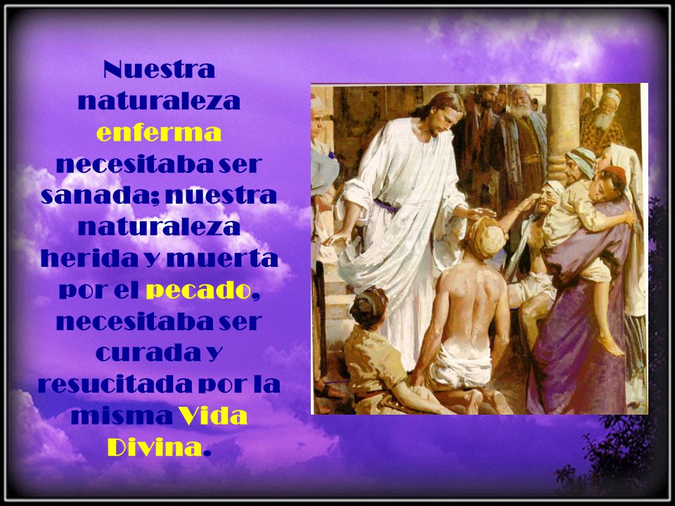Nuestra naturaleza enferma necesitaba ser sanada; nuestra naturaleza herida y muerta por el pecado, necesitaba ser curada y resucitada por la misma Vida Divina.