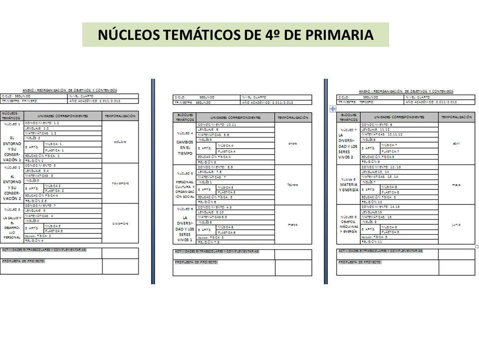 NÚCLEOS TEMÁTICOS DE 4º DE PRIMARIA