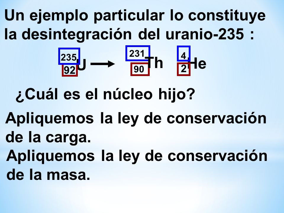 Un ejemplo particular lo constituye la desintegración del uranio-235 :