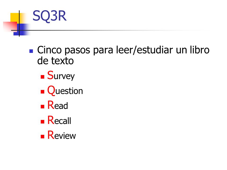 SQ3R Survey Question Read Recall Review