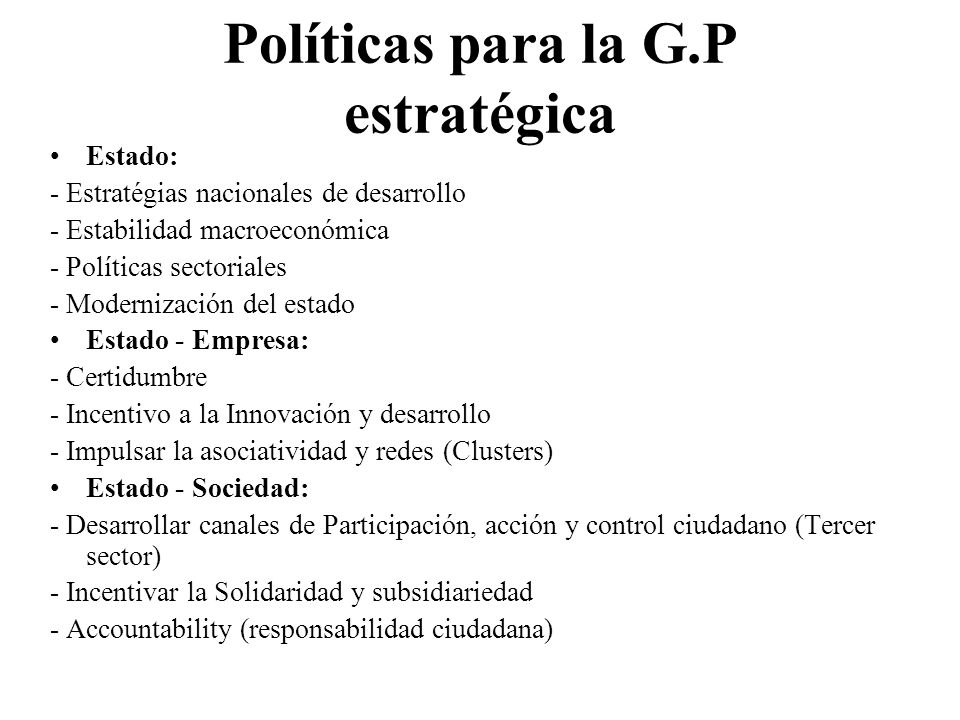 Políticas para la G.P estratégica