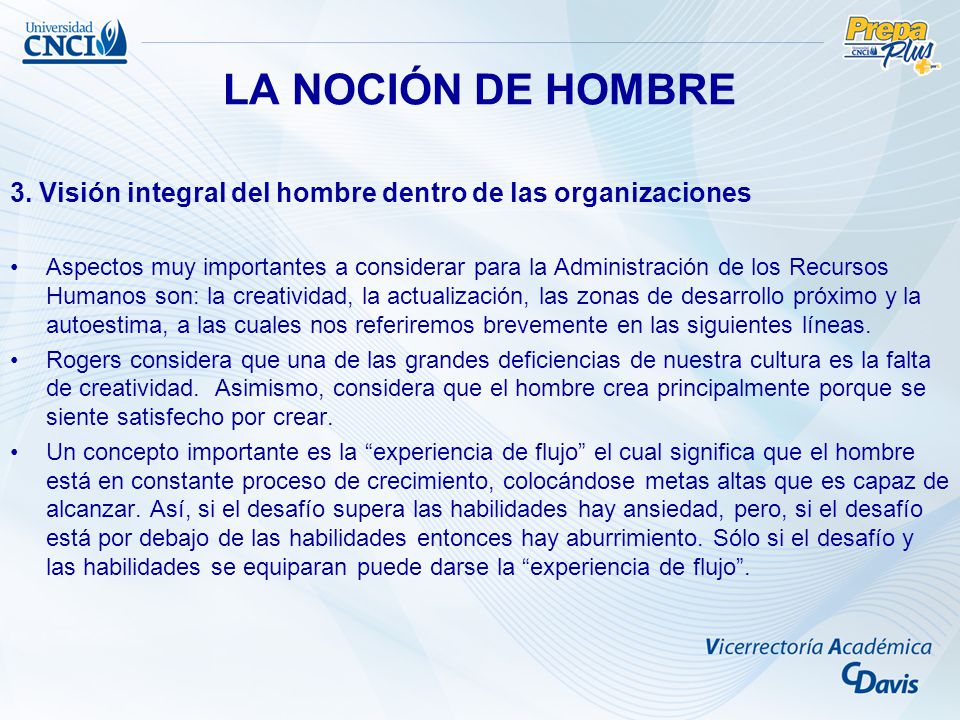 LA NOCIÓN DE HOMBRE 3. Visión integral del hombre dentro de las organizaciones.