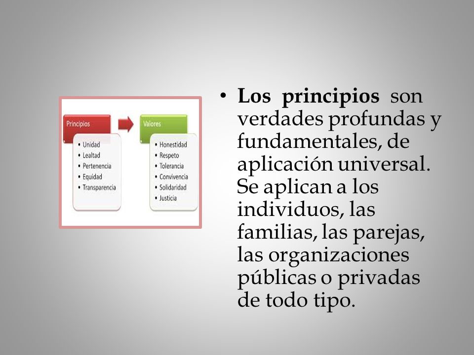 Los principios son verdades profundas y fundamentales, de aplicación universal.