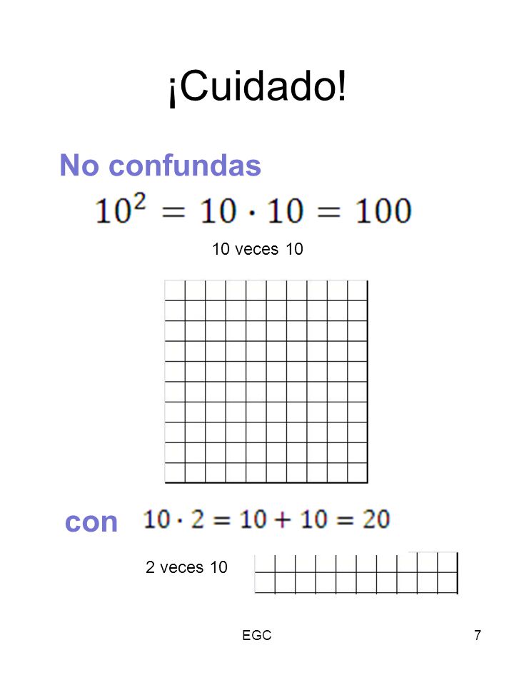 ¡Cuidado! No confundas 10 veces 10 con 2 veces 10 EGC