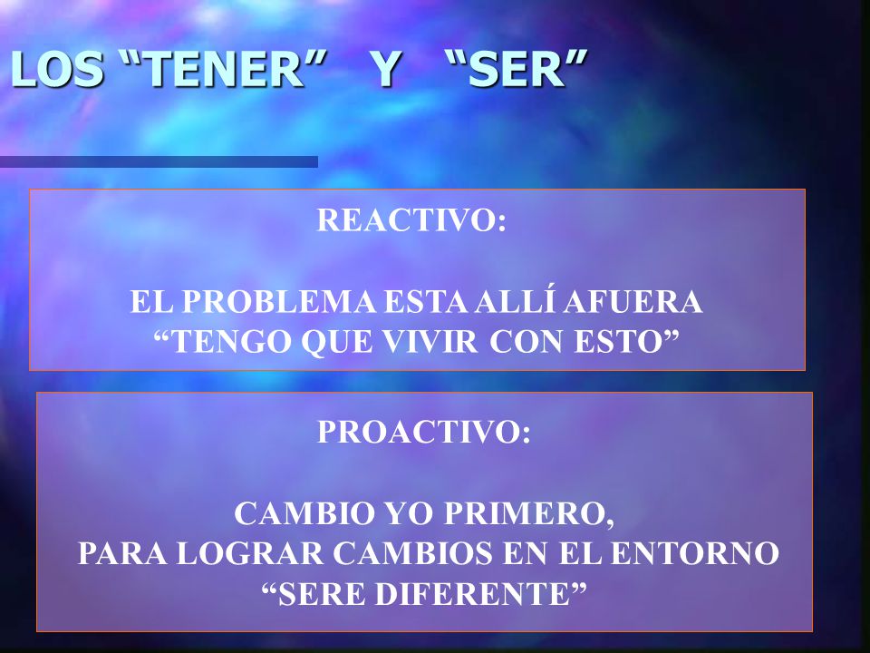 LOS TENER Y SER REACTIVO: EL PROBLEMA ESTA ALLÍ AFUERA