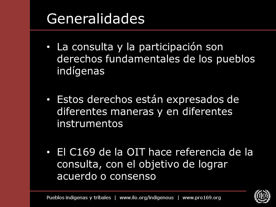 Generalidades La consulta y la participación son derechos fundamentales de los pueblos indígenas.