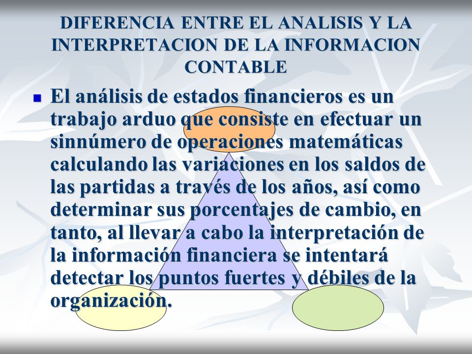 DIFERENCIA ENTRE EL ANALISIS Y LA INTERPRETACION DE LA INFORMACION CONTABLE