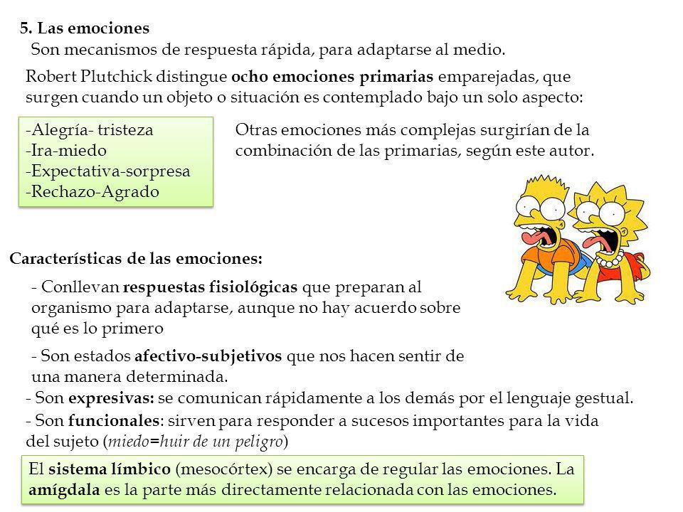 5. Las emociones Son mecanismos de respuesta rápida, para adaptarse al medio.