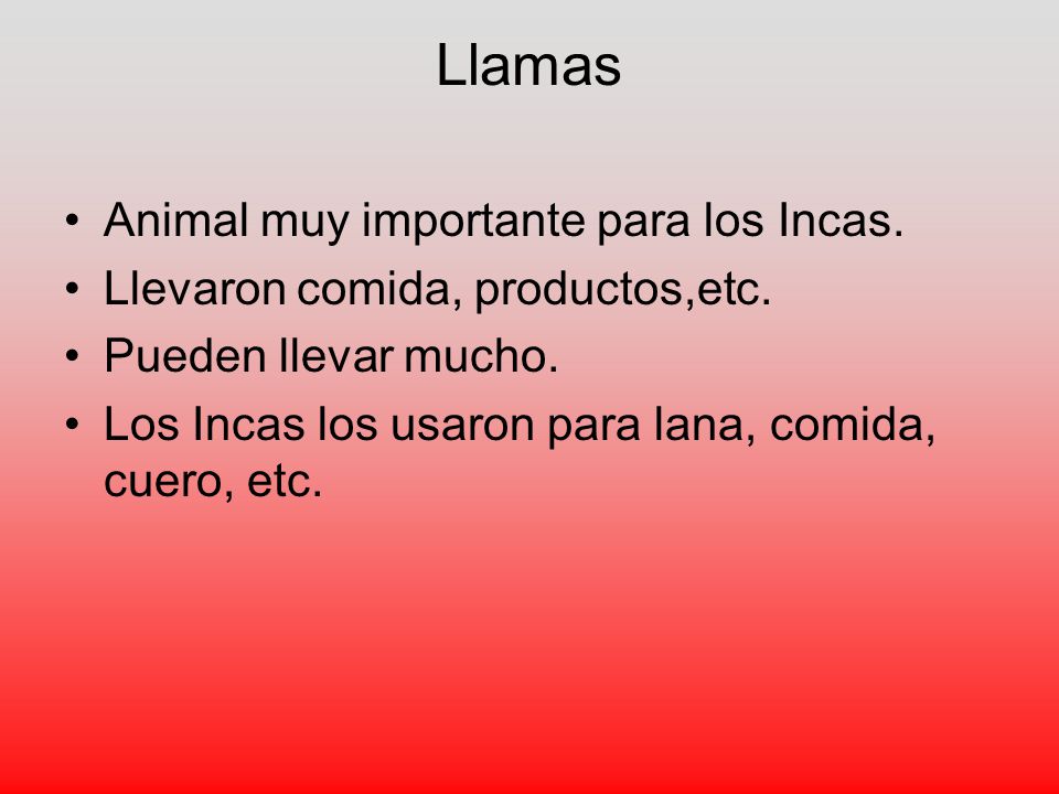 Llamas Animal muy importante para los Incas.