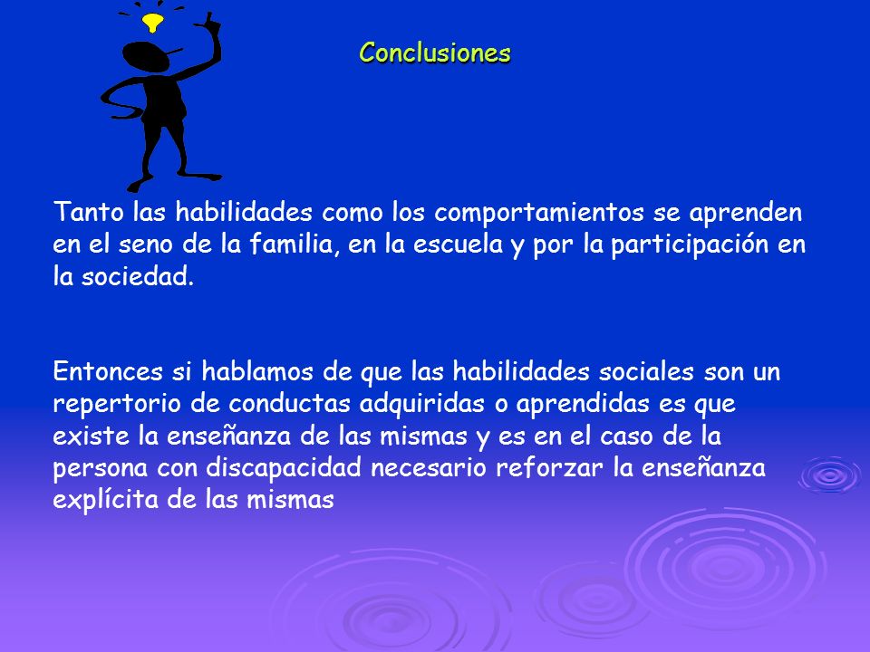 Conclusiones Tanto las habilidades como los comportamientos se aprenden. en el seno de la familia, en la escuela y por la participación en.