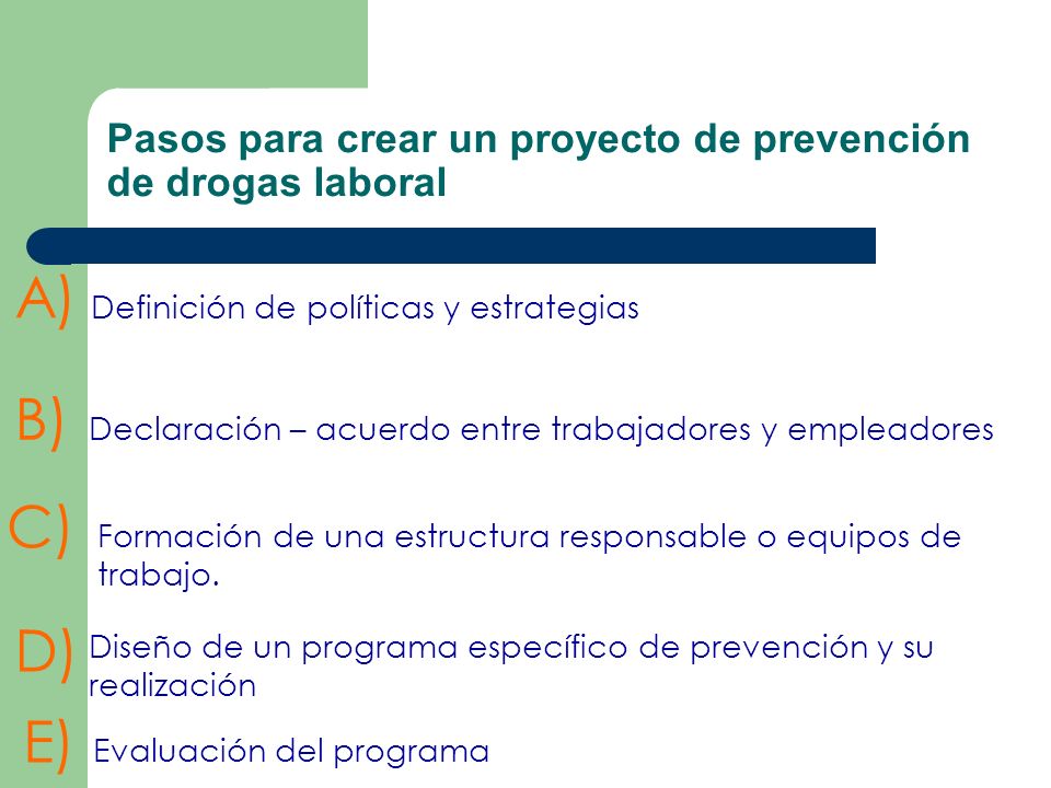 Pasos para crear un proyecto de prevención de drogas laboral