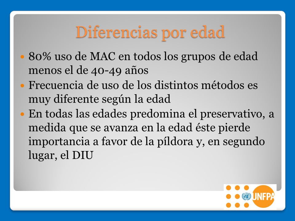 Diferencias por edad 80% uso de MAC en todos los grupos de edad menos el de años.
