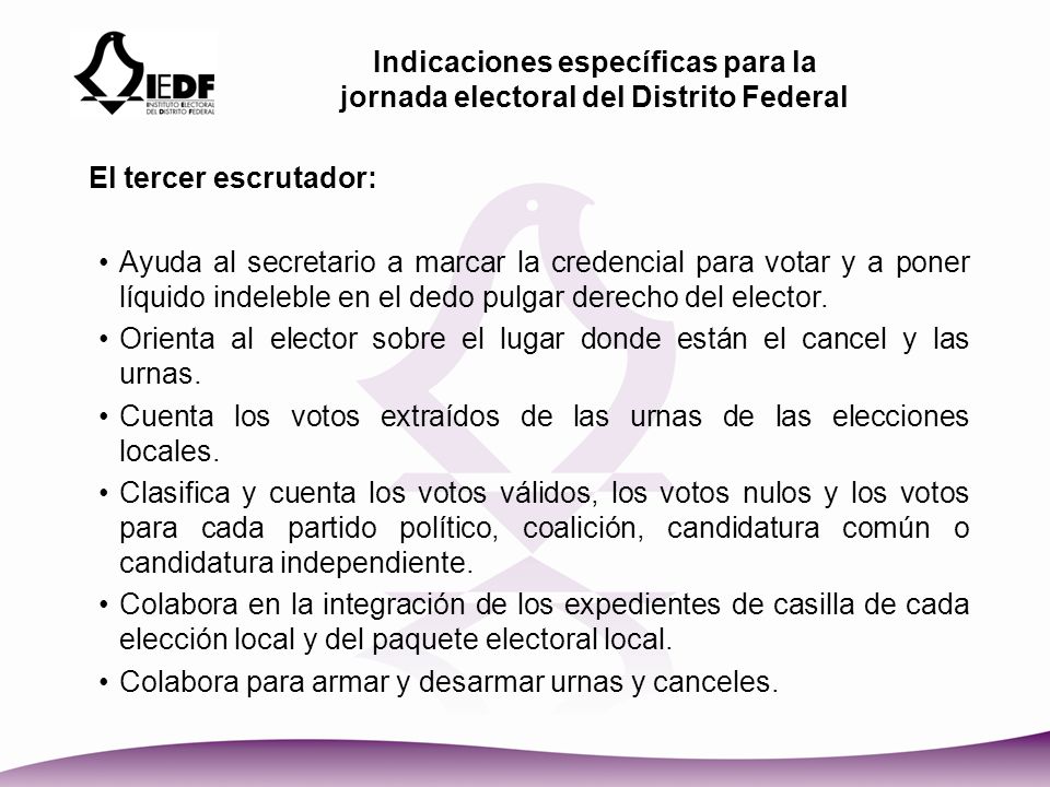 Indicaciones específicas para la jornada electoral del Distrito Federal