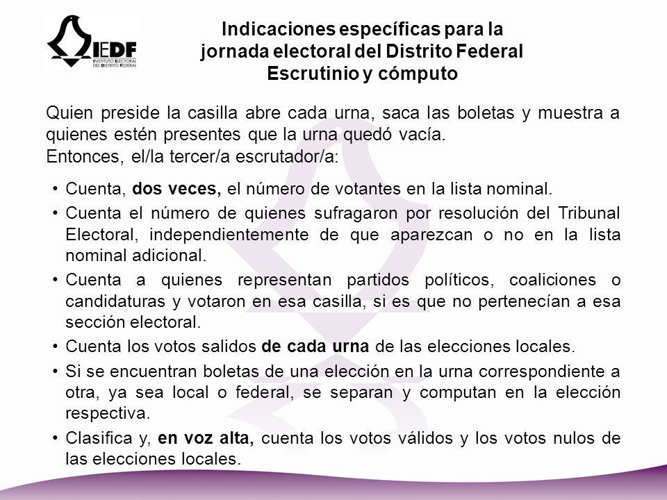 Indicaciones específicas para la jornada electoral del Distrito Federal