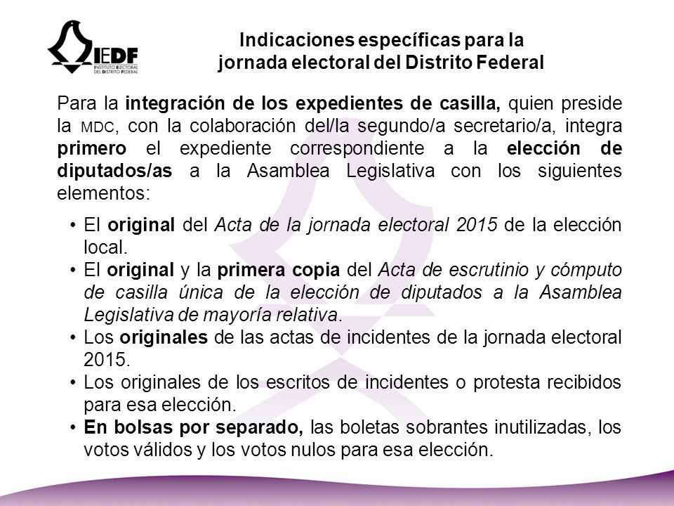 Indicaciones específicas para la jornada electoral del Distrito Federal
