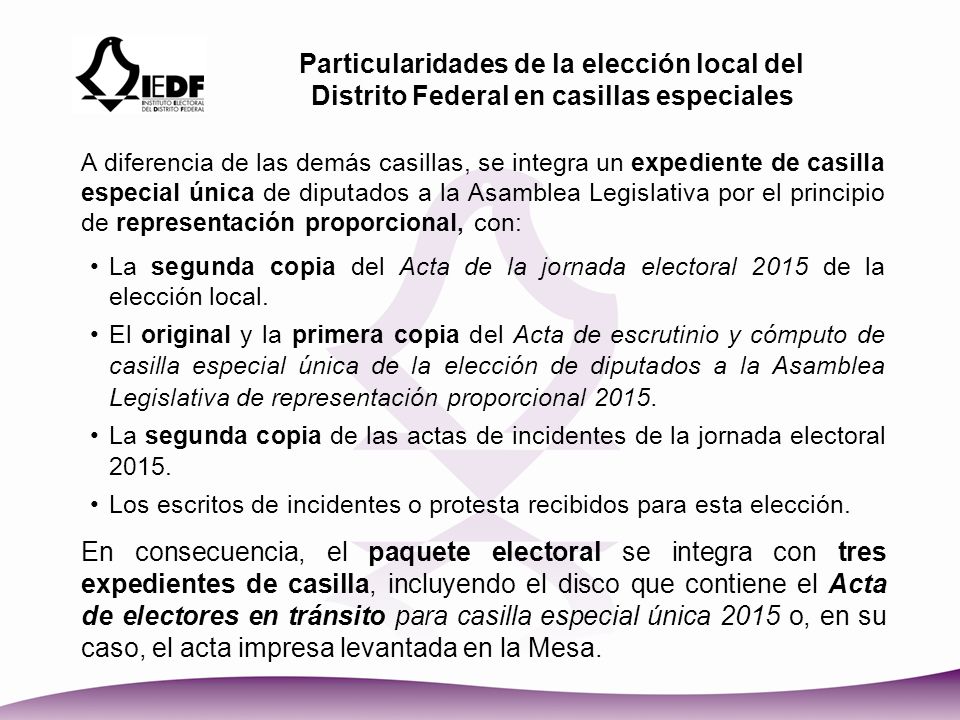 Particularidades de la elección local del Distrito Federal en casillas especiales