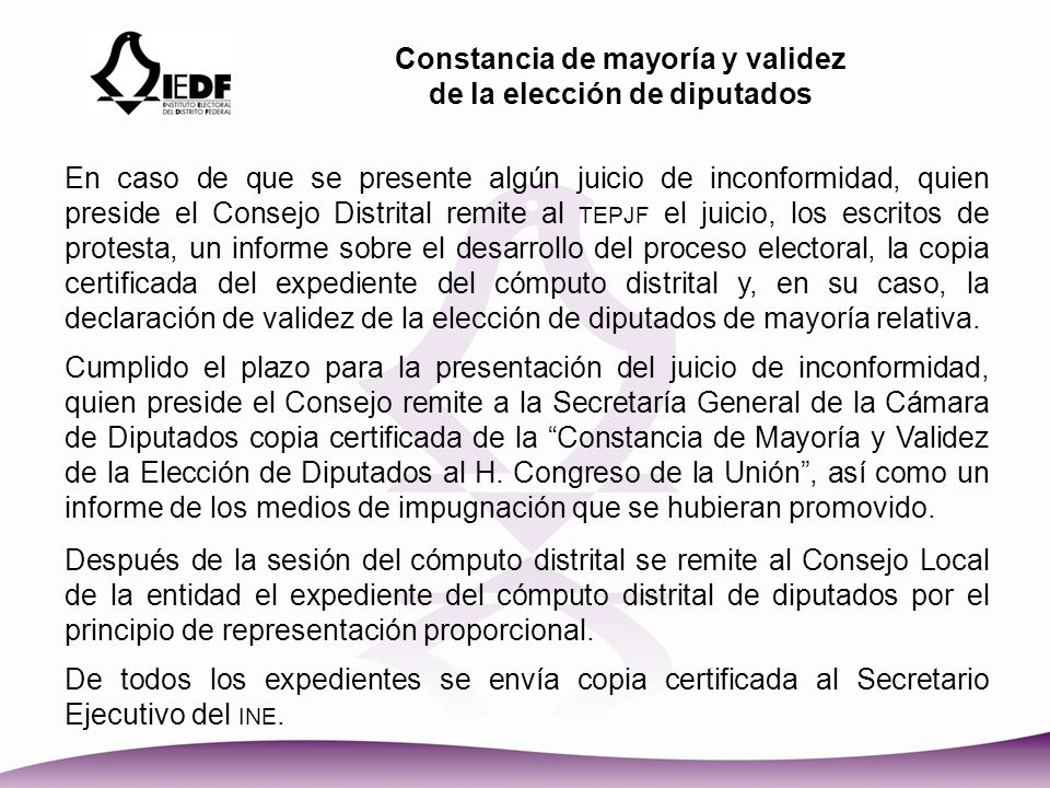 Constancia de mayoría y validez de la elección de diputados