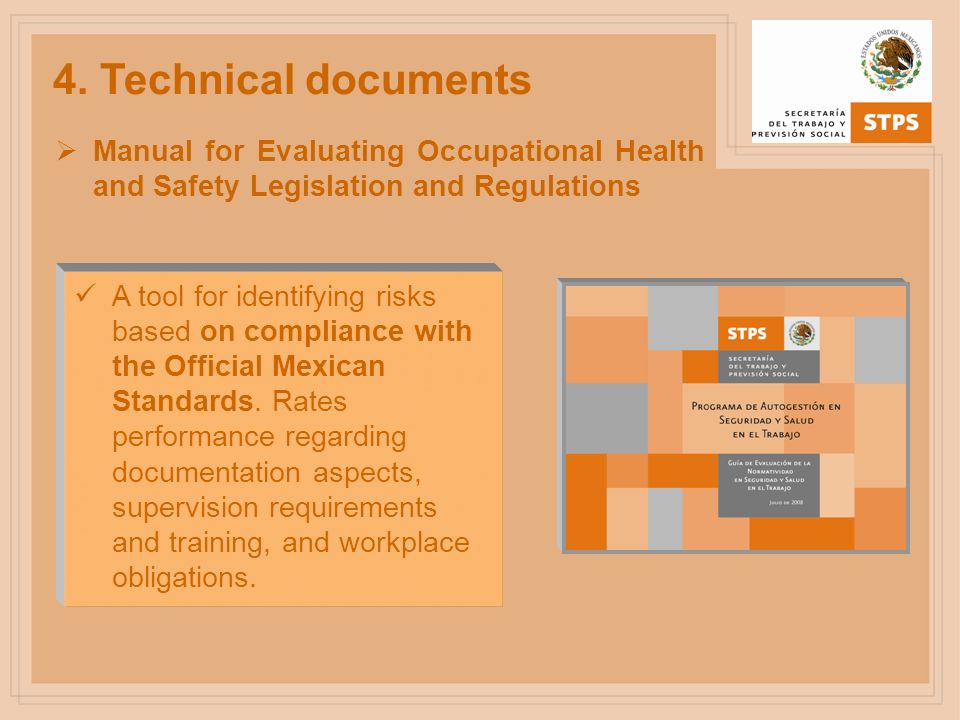 4. Technical documents Manual for Evaluating Occupational Health and Safety Legislation and Regulations.