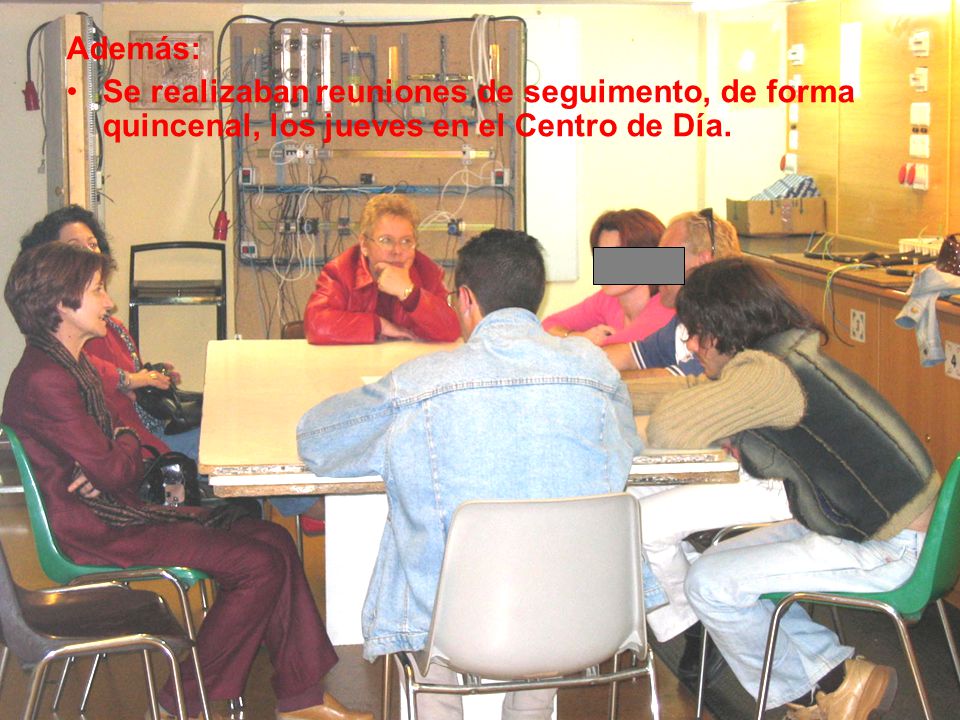 Además: Se realizaban reuniones de seguimento, de forma quincenal, los jueves en el Centro de Día.