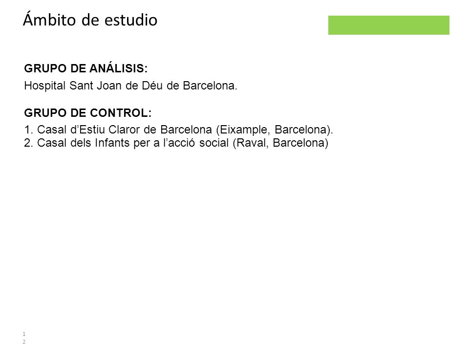 Ámbito de estudio Hospital Sant Joan de Déu de Barcelona.