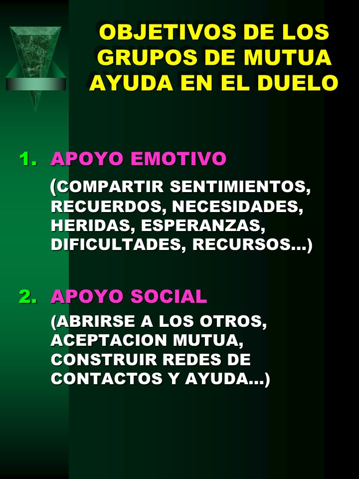 OBJETIVOS DE LOS GRUPOS DE MUTUA AYUDA EN EL DUELO