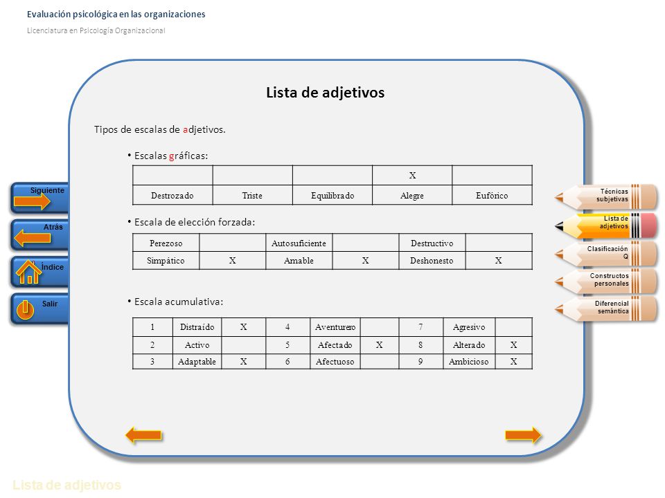 Lista de adjetivos Lista de adjetivos Tipos de escalas de adjetivos.