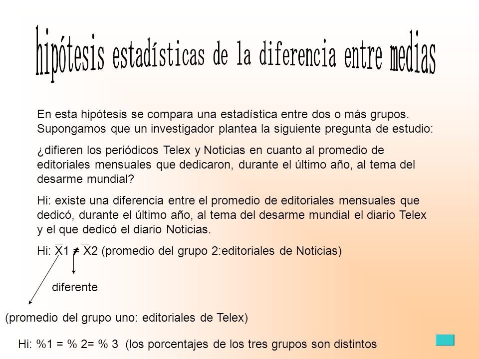 En esta hipótesis se compara una estadística entre dos o más grupos