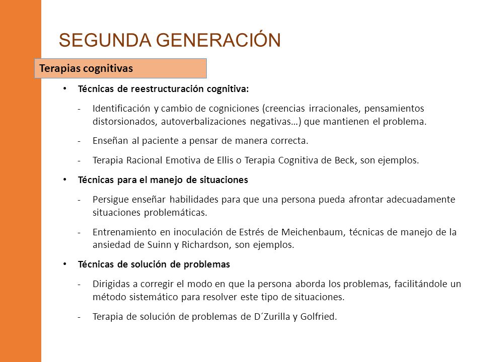 SEGUNDA GENERACIÓN Terapias cognitivas