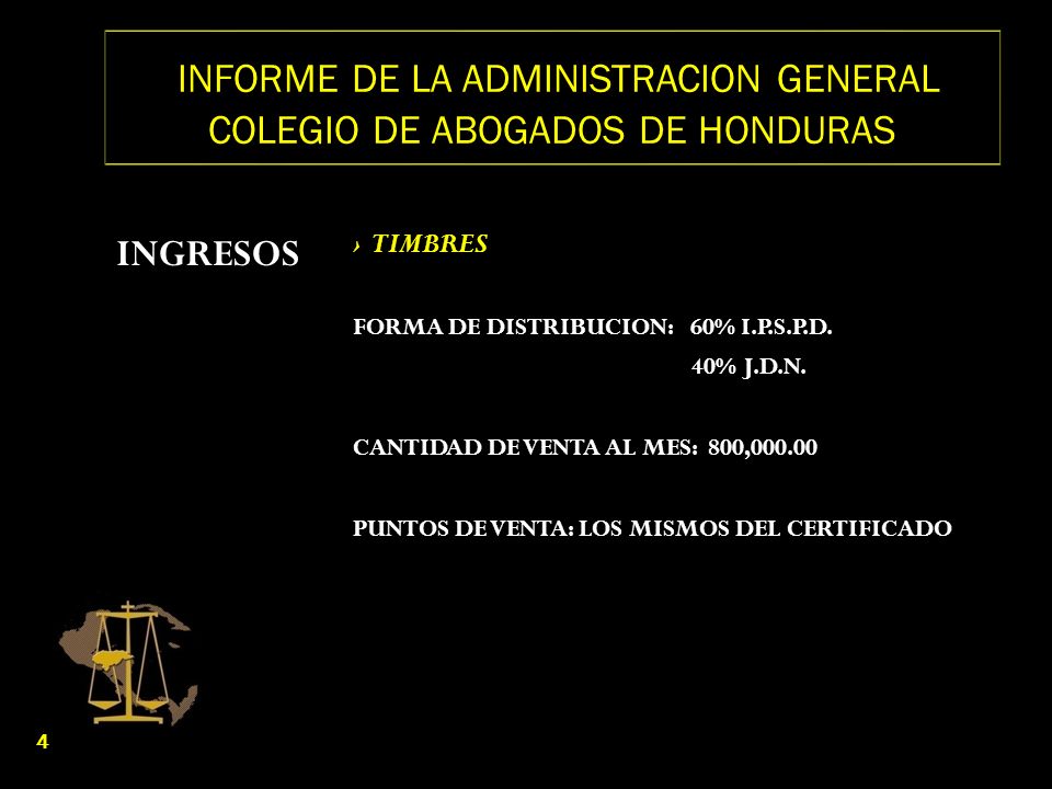 INFORME DE LA ADMINISTRACION GENERAL COLEGIO DE ABOGADOS DE HONDURAS