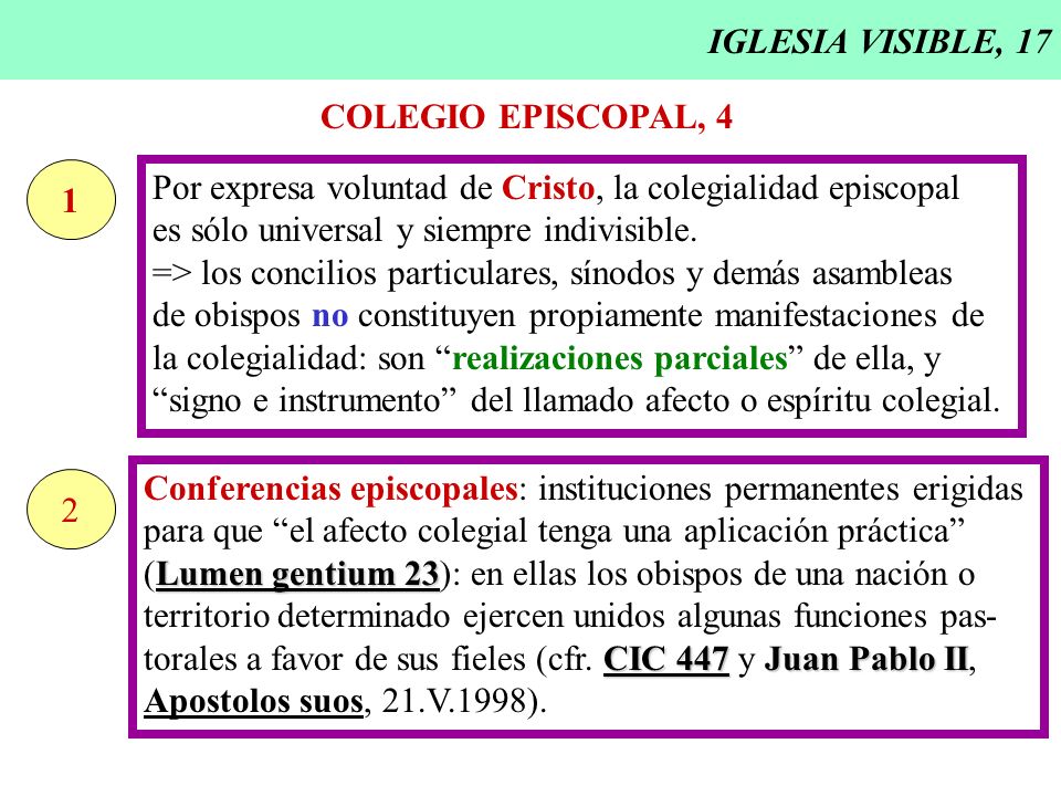 IGLESIA VISIBLE, 17 COLEGIO EPISCOPAL, Por expresa voluntad de Cristo, la colegialidad episcopal.